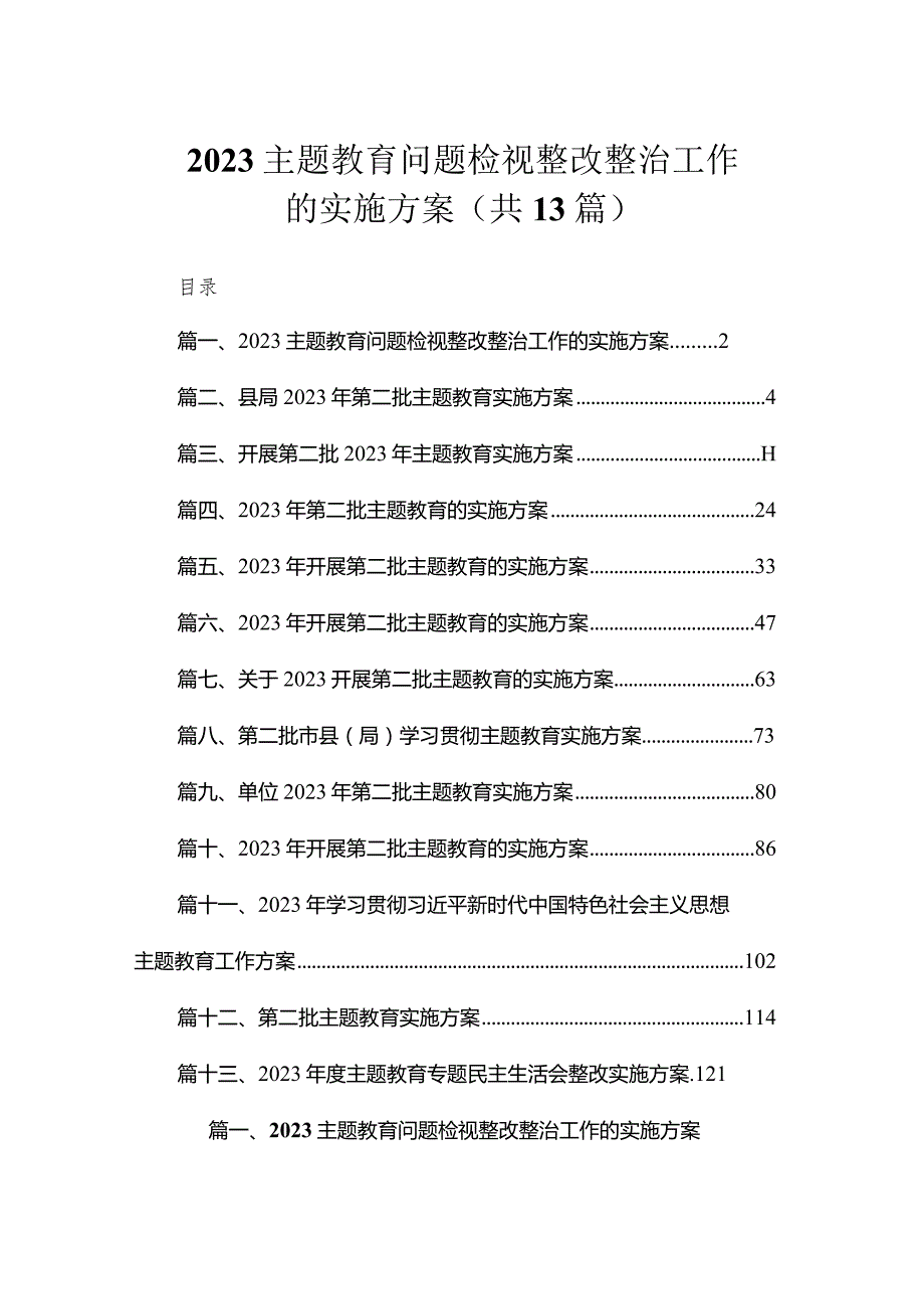 2023专题教育问题检视整改整治工作的实施方案（共13篇）.docx_第1页