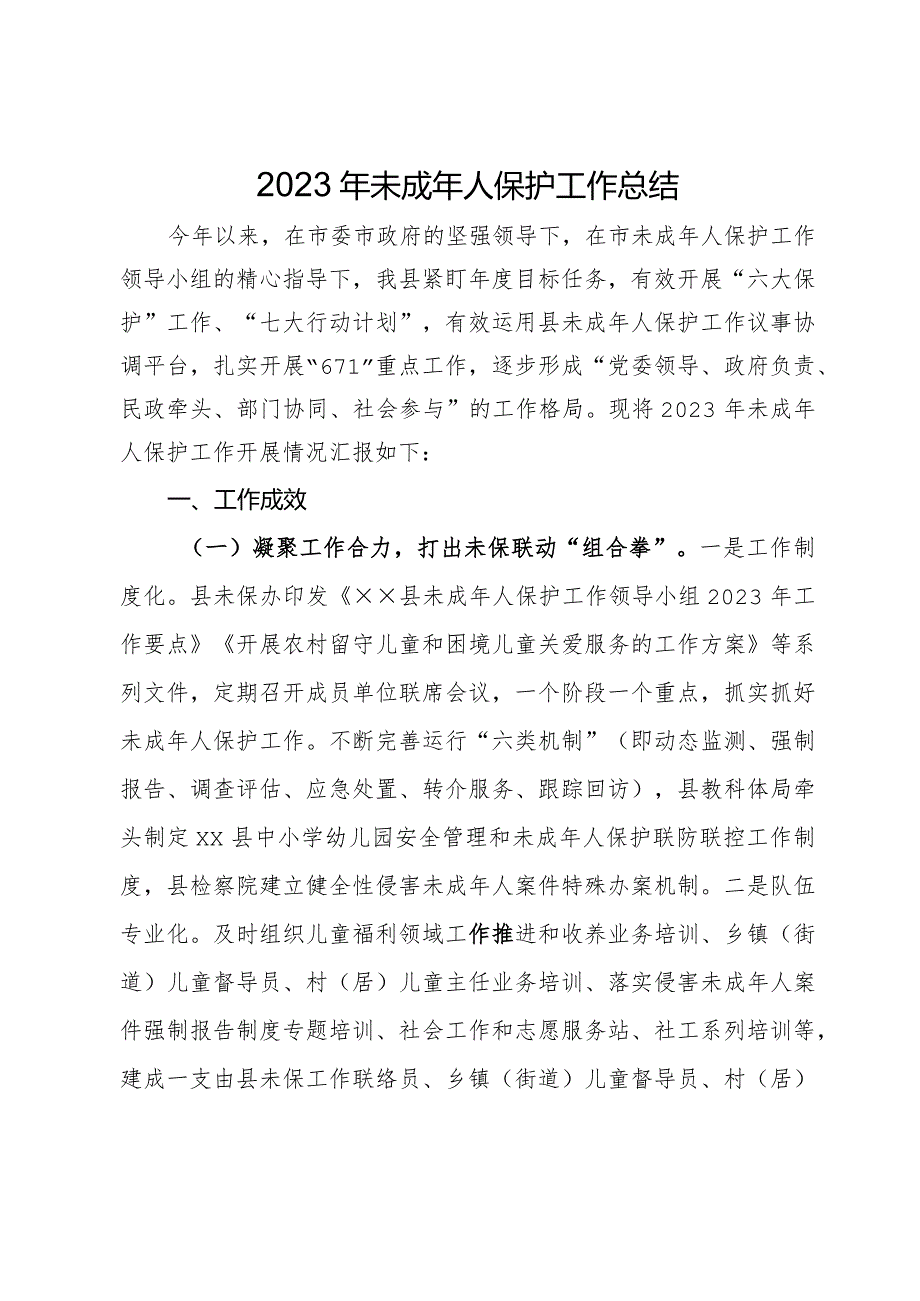 2023年县未成年人保护工作总结(1).docx_第1页