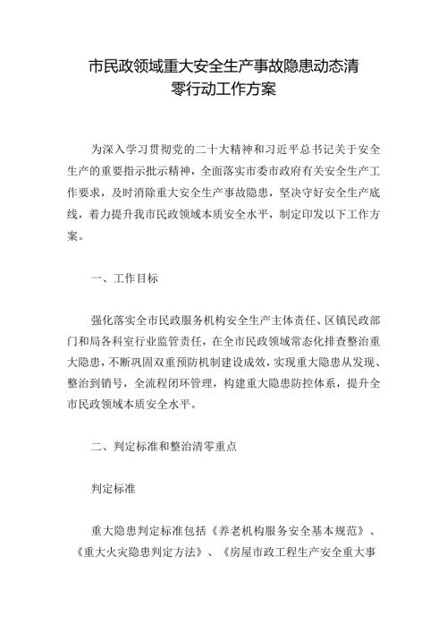 市民政领域重大安全生产事故隐患动态清零行动工作方案.docx