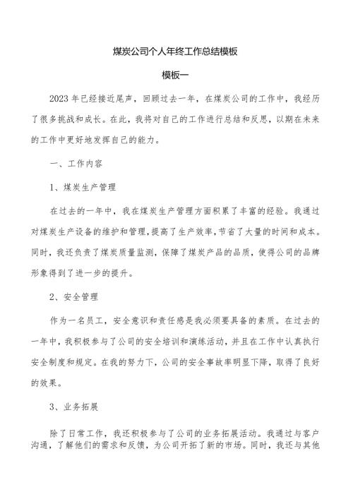 煤炭公司个人年终工作总结模板.docx