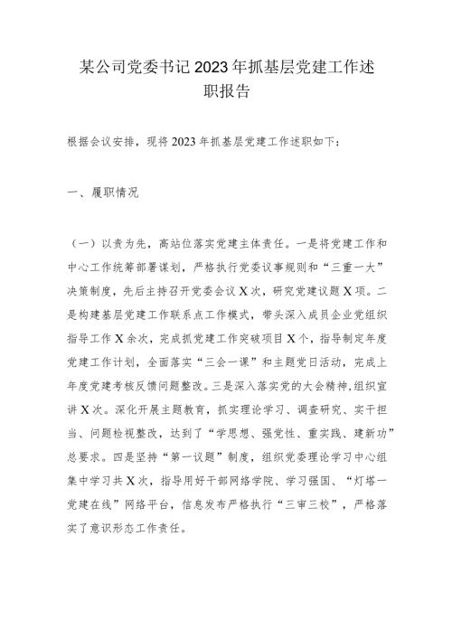 某公司党委书记2023年抓基层党建工作述职报告(1).docx