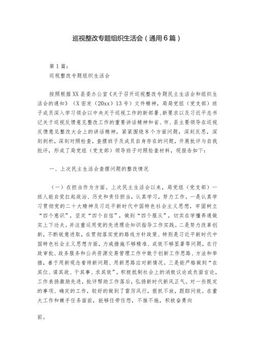 巡视整改专题组织生活会(通用6篇)1.docx