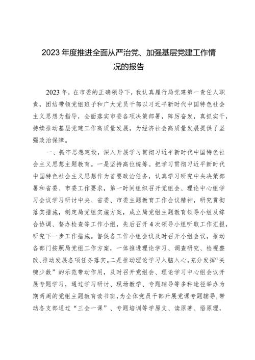 2篇局党委党组书记20232024推进全面从严治党、加强基层党建工作情况的报告.docx