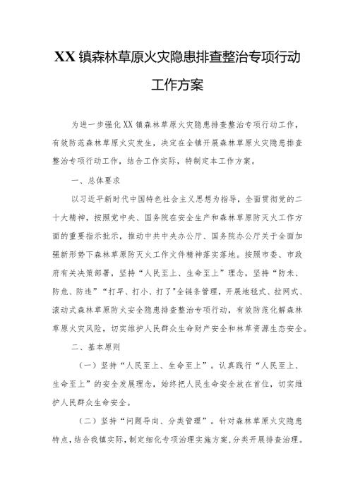 XX镇森林草原火灾隐患排查整治专项行动工作方案.docx