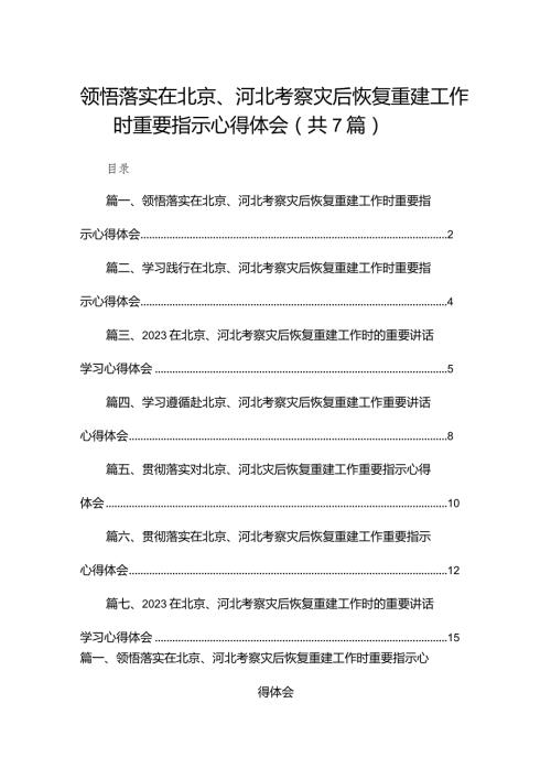 领悟落实在北京、河北考察灾后恢复重建工作时重要指示心得体会7篇供参考(1).docx