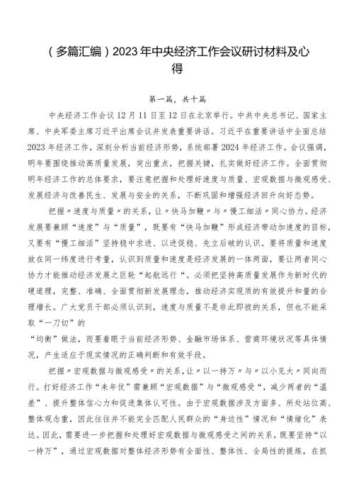 （多篇汇编）2023年中央经济工作会议研讨材料及心得.docx