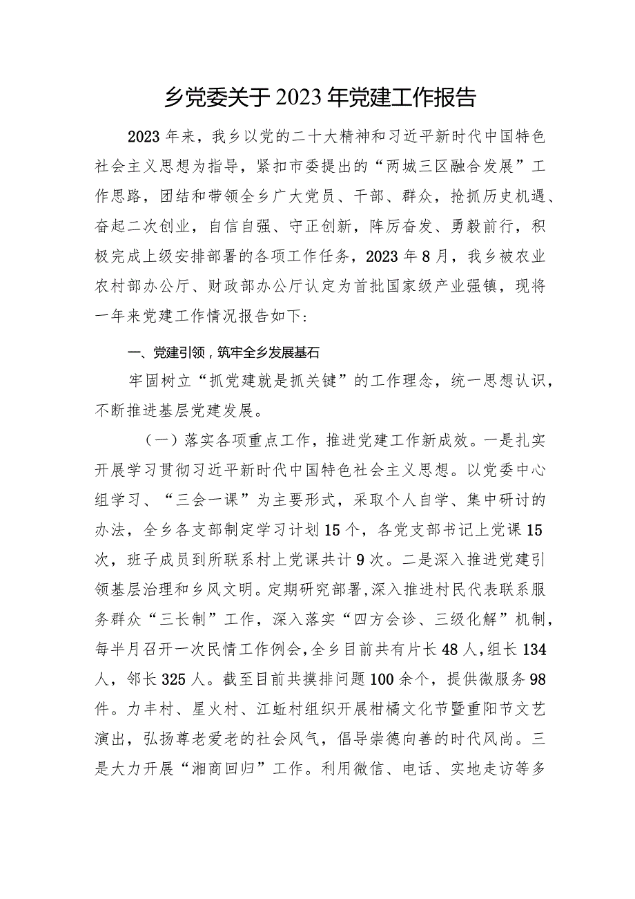 乡党委关于2023年党建工作报告.docx_第1页