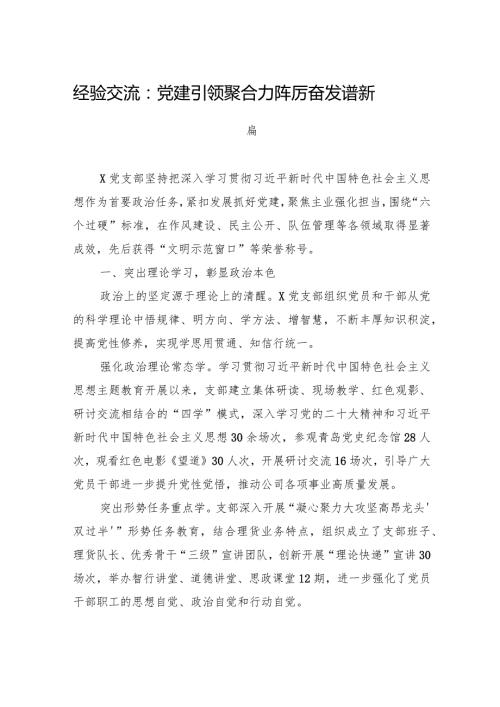 经验交流：党建引领聚合力+踔厉奋发谱新篇.docx