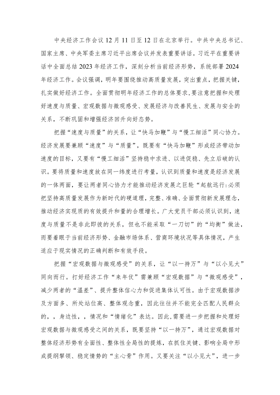 2024年中央经济工作会议学习心得体会研讨发言材料（共12篇）汇编(1).docx_第2页