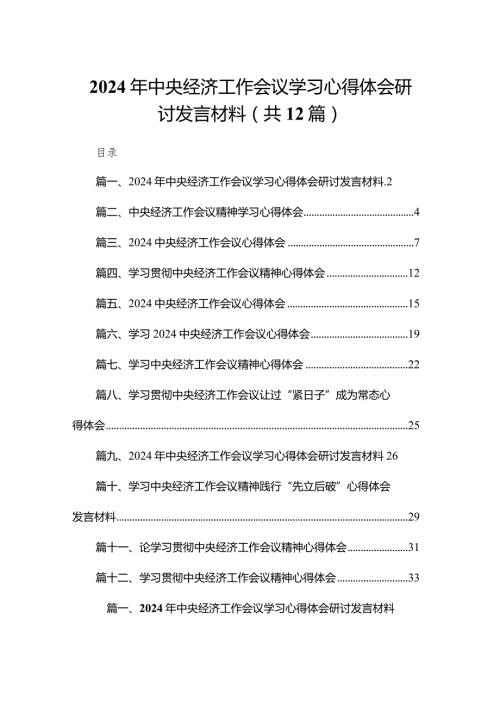 2024年中央经济工作会议学习心得体会研讨发言材料（共12篇）汇编(1).docx