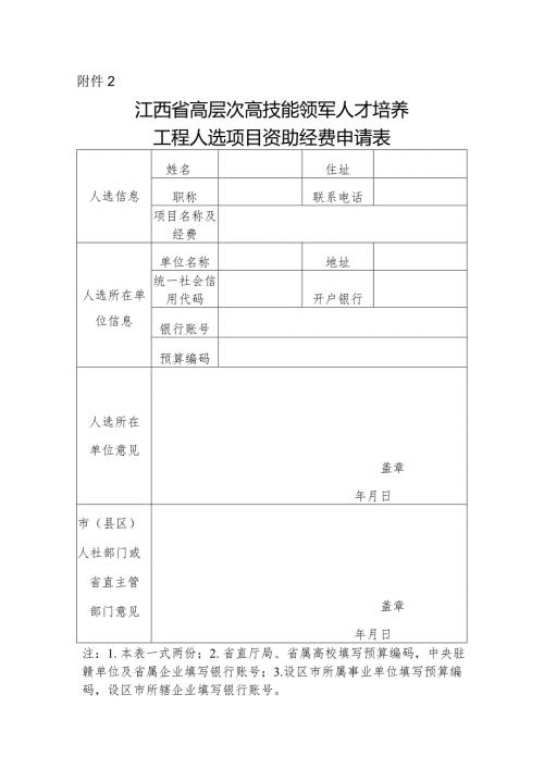 江西省高层次高技能领军人才培养工程人选项目资助和研修资助经费申请表.docx