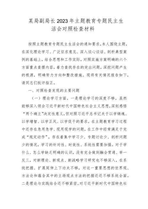 某局副局长2023年主题教育专题民主生活会对照检查材料.docx