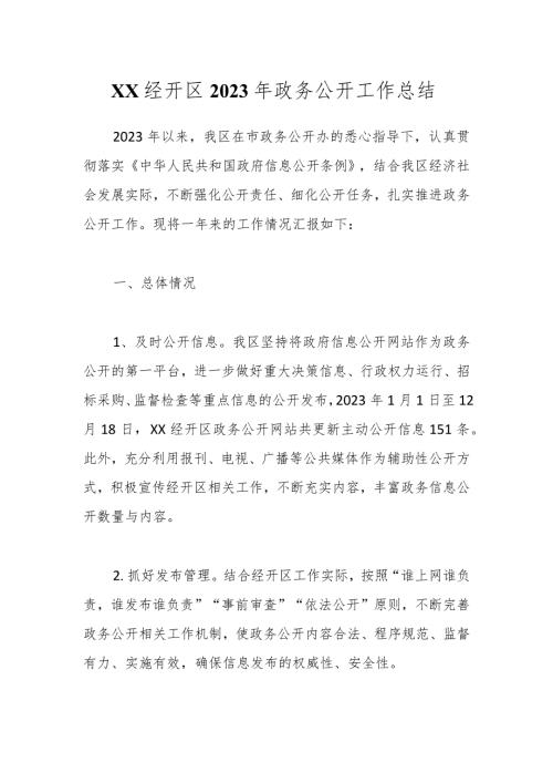 XX经开区2023年政务公开工作总结.docx