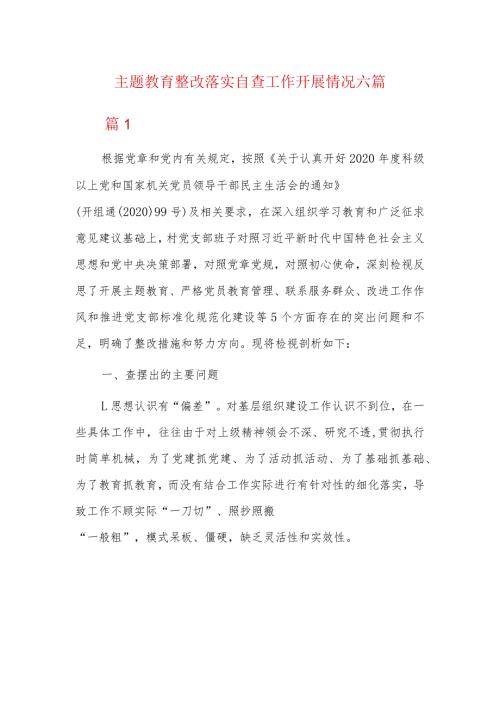 主题教育整改落实自查工作开展情况六篇.docx