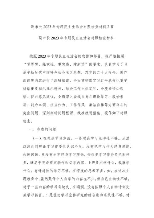 副市长2023年专题民主生活会对照检查材料2篇.docx