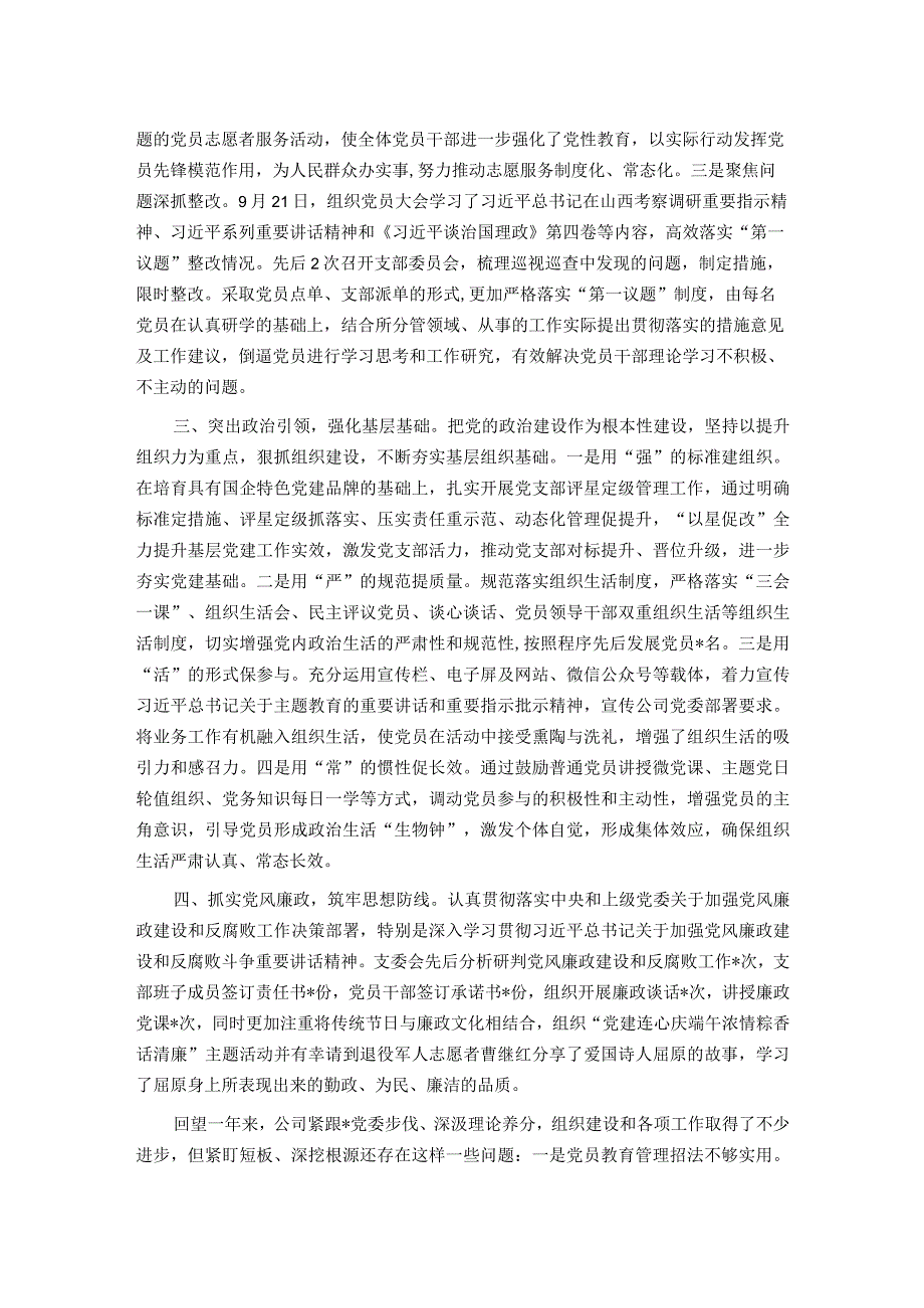 企业2023年党支部书记述职报告.docx_第2页