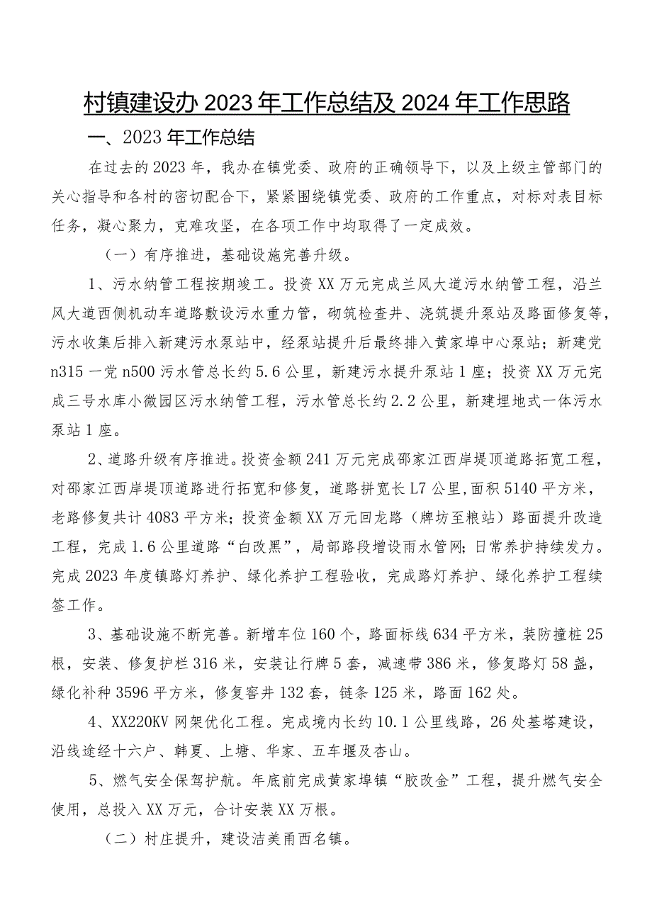 村镇建设办2023年工作总结及2024年工作思路.docx_第1页