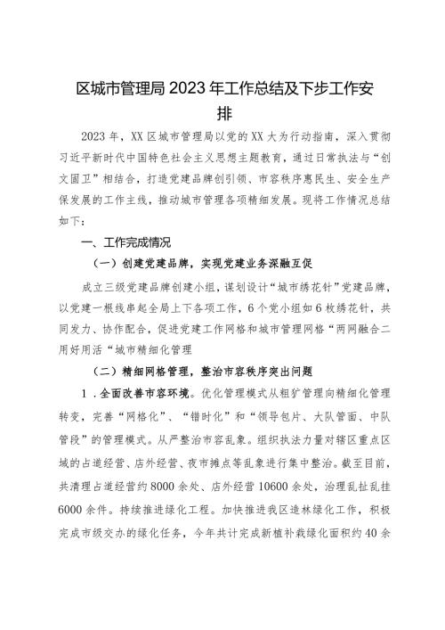 区城市管理局2023年工作总结及下步工作安排.docx