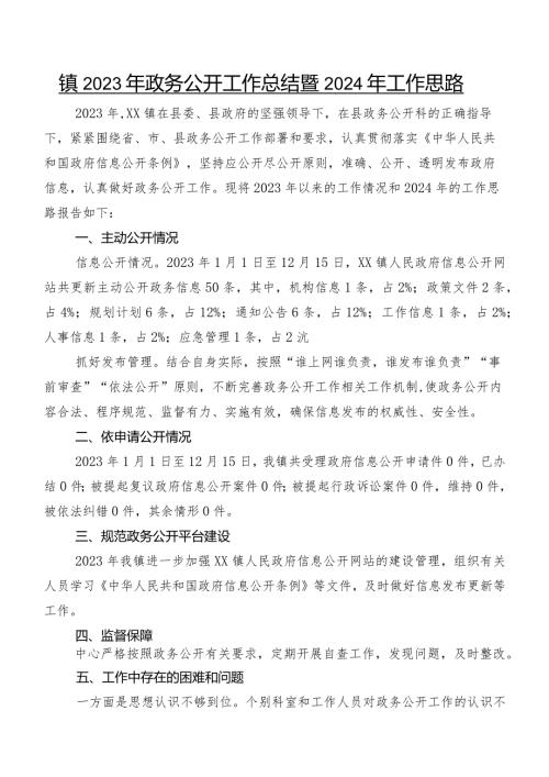 镇2023年政务公开工作总结暨2024年工作思路.docx