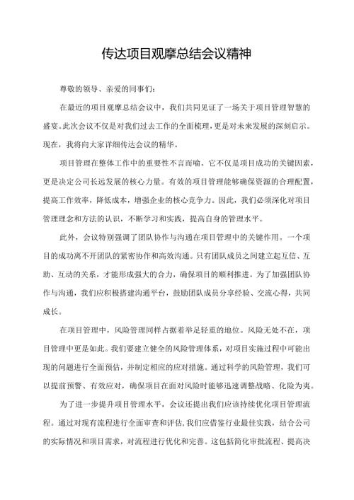 传达项目观摩总结会议精神.docx