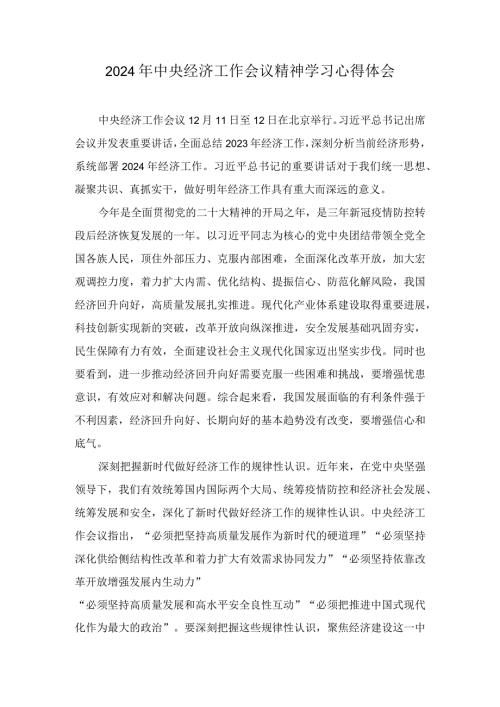 2024年中央经济工作会议精神学习心得体会多篇汇编.docx