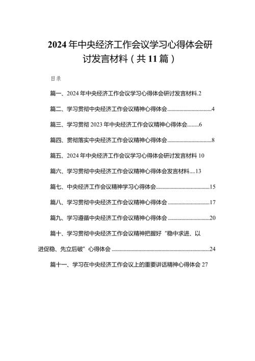 2024年中央经济工作会议学习心得体会研讨发言材料11篇(最新精选)(1).docx