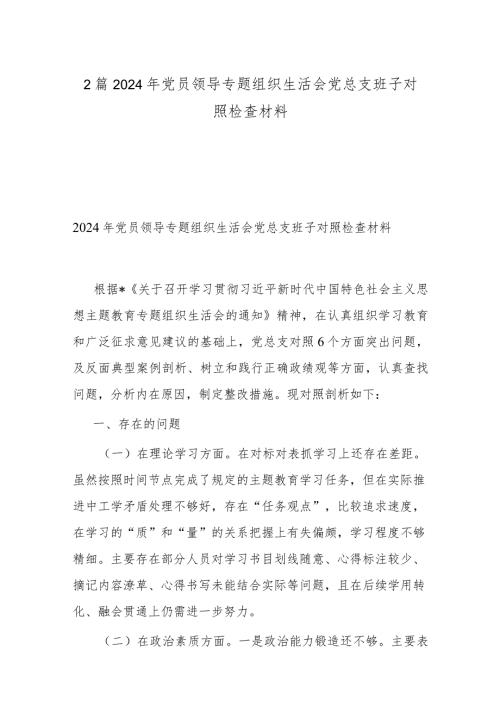 2篇2024年党员领导专题组织生活会党总支班子对照检查材料.docx