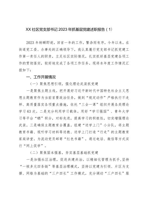 2篇社区党支部书记20232024年抓基层党建述职报告.docx