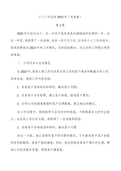 个人工作总结2023年（共6篇）.docx