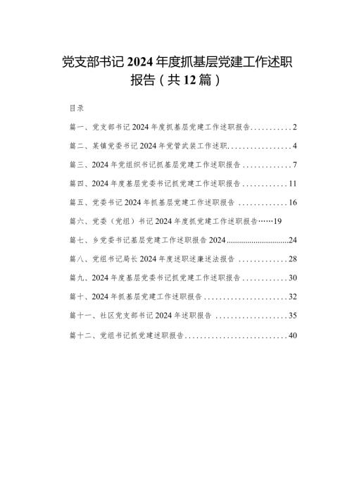 党支部书记2024抓基层党建工作述职报告12篇供参考.docx