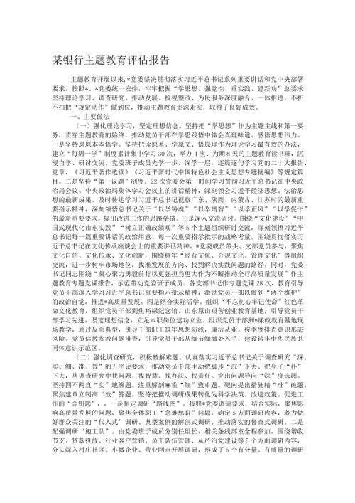某银行主题教育评估报告.docx