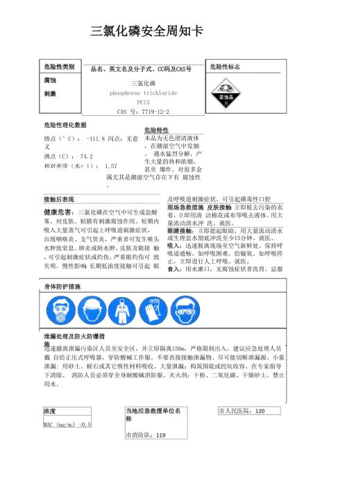 三氯化磷安全周知卡职业危害告知卡理化特性表.docx