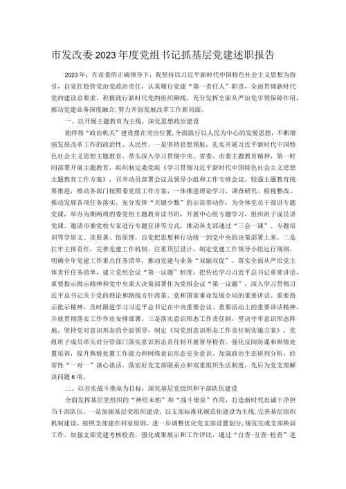 市发改委2023党组书记抓基层党建述职报告.docx
