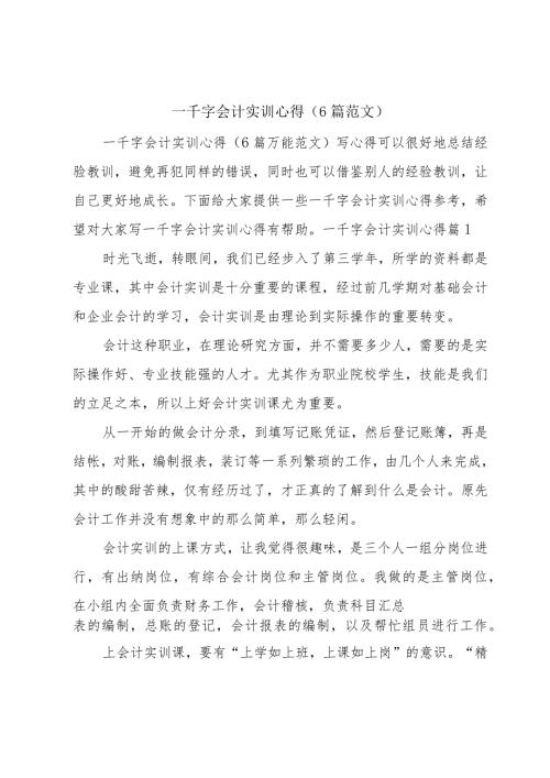 一千字会计实训心得（6篇范文）.docx