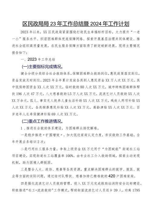 区民政局2023年工作总结暨2024年工作计划.docx