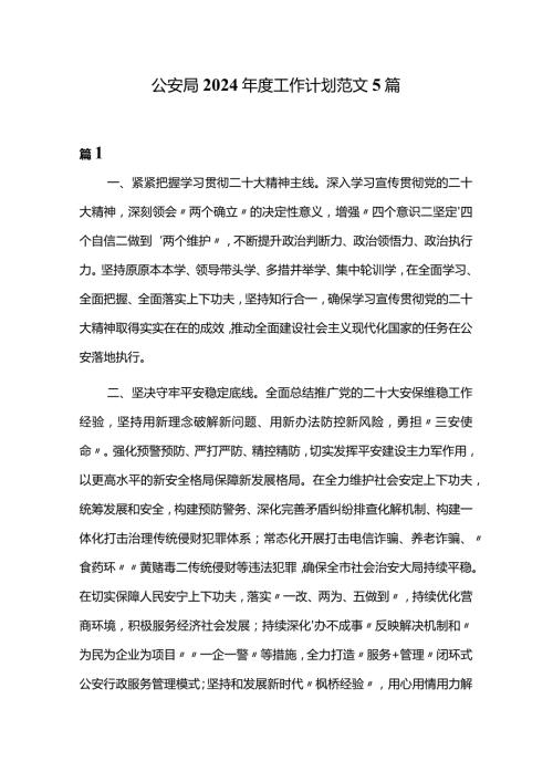 公安局2024工作计划范文5篇.docx