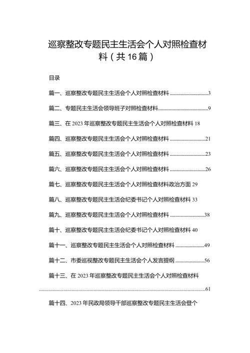 2023巡察整改专题民主生活会个人对照检查材料(精选16篇)(1).docx