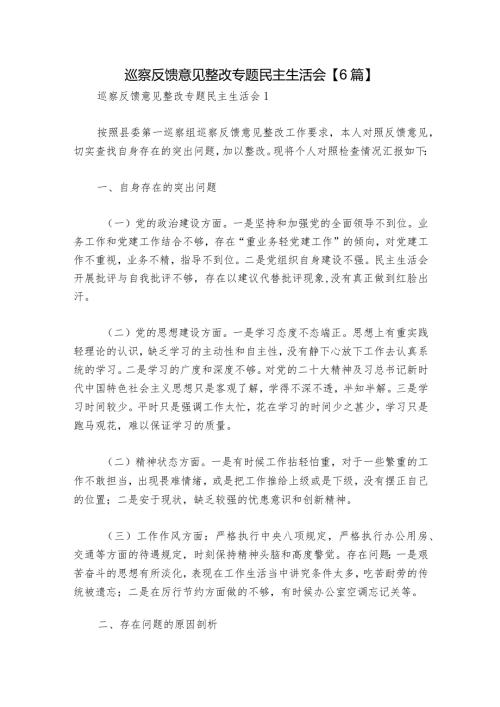 巡察反馈意见整改专题民主生活会【6篇】1.docx