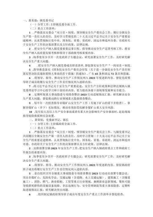 镇党政领导干部 2023 安全生产和消防安全重点工作清单.docx