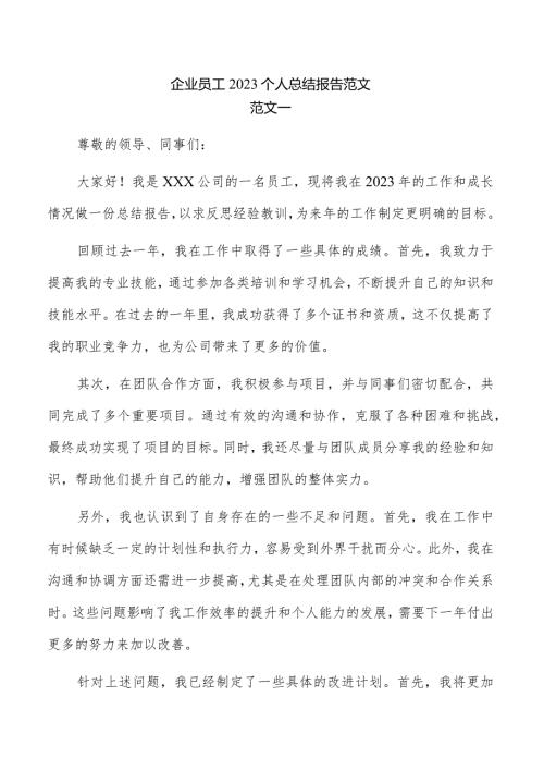 企业员工2023个人总结报告范文.docx