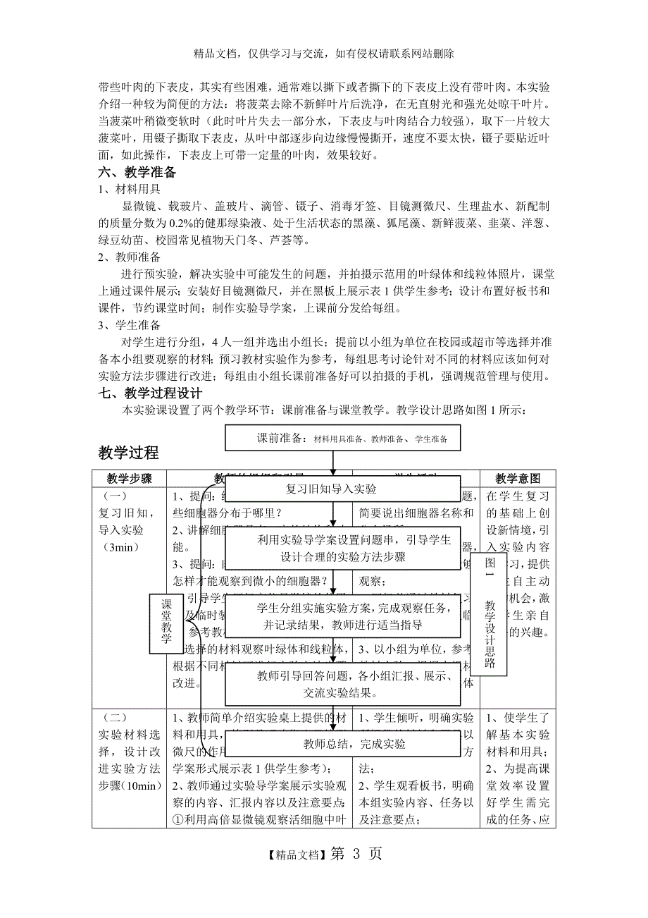 用高倍显微镜观察叶绿体和线粒体说课稿.doc_第3页