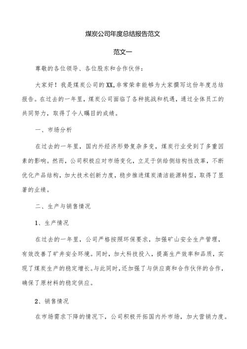 煤炭公司总结报告范文.docx