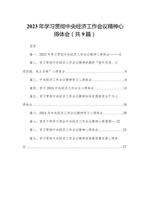 2024年学习贯彻中央经济工作会议精神心得体会九篇(最新精选).docx