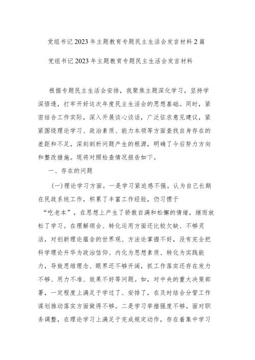 党组书记2023年主题教育专题民主生活会发言材料2篇.docx