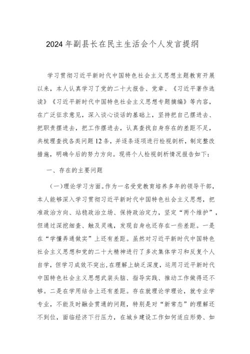 2024年副县长在民主生活会个人发言提纲.docx