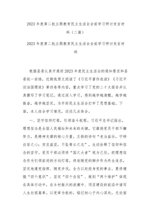 2023第二批主题教育民主生活会会前学习研讨发言材料(二篇).docx