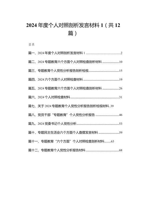 2024个人对照剖析发言材料(精选12篇).docx