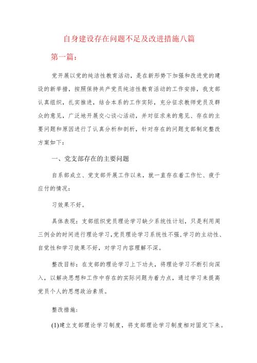 自身建设存在问题不足及改进措施八篇.docx