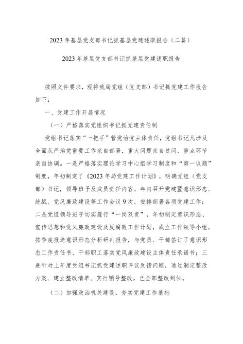 2023年基层党支部书记抓基层党建述职报告(二篇).docx