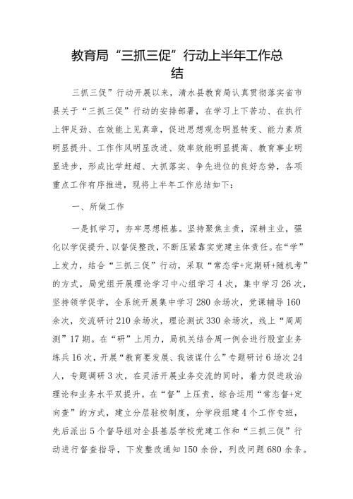教育局“三抓三促”行动上半年工作总结.docx